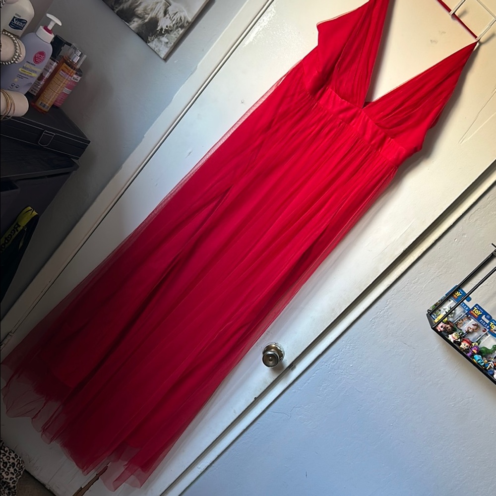 Fashion Nova Red Tiered Maxi Gown V-Neck Sleeveless